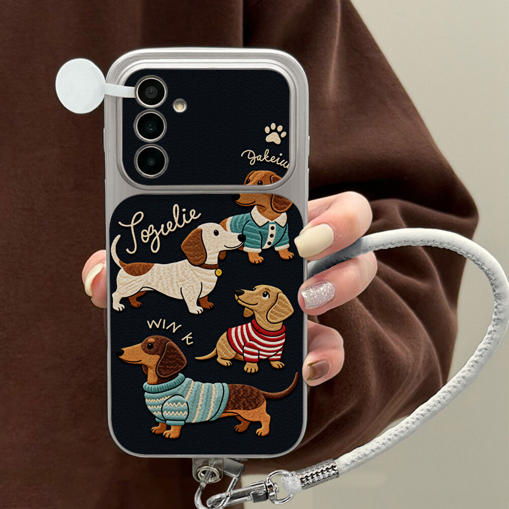 Camera Leather Case - Cartoon Dachshund Phone Case For Samsung